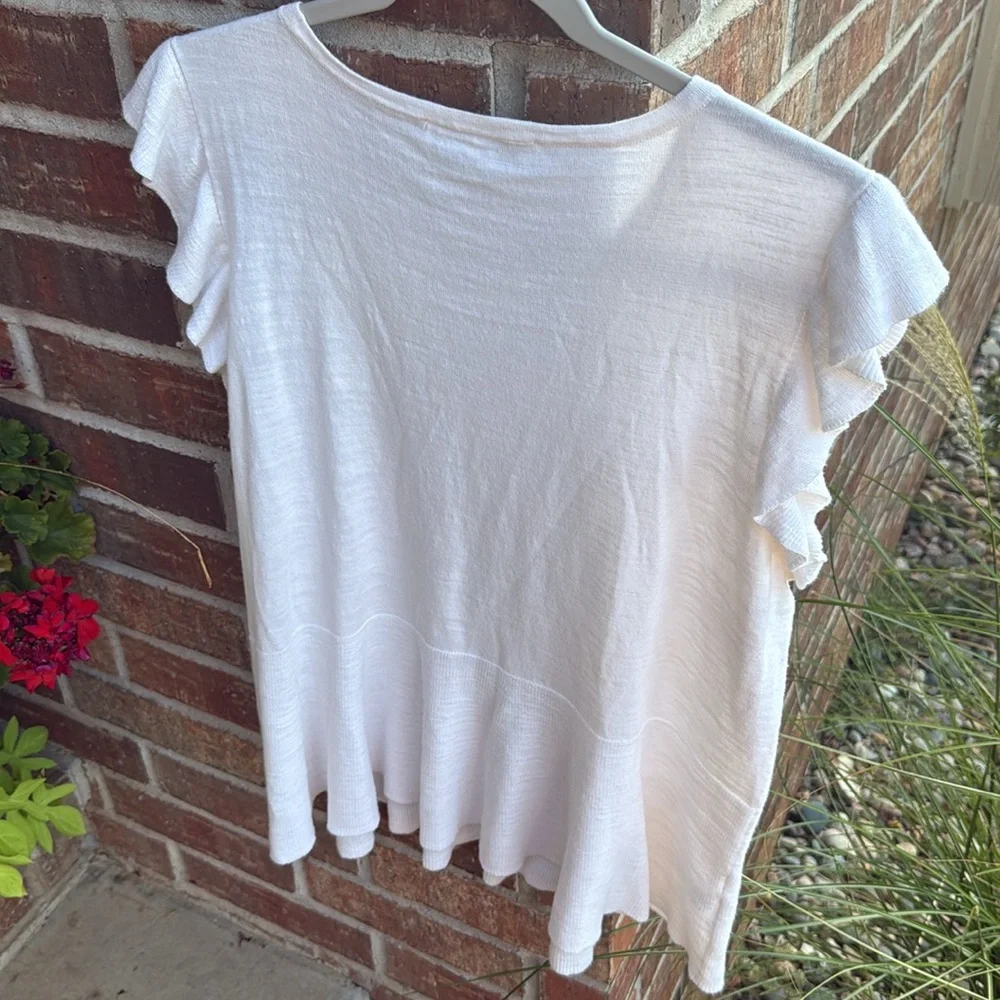LOFT Ladies XL Cream Ruffle Short Sleeve Tee